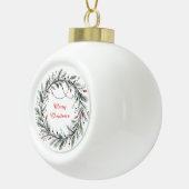 Minimalistischer Weihnachtskranz und Lichter Keramik Kugel-Ornament (Rechts)