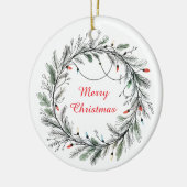 Minimalistischer Weihnachtskranz und Lichter Keramik Ornament (Links)