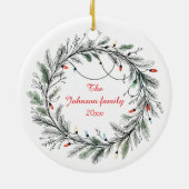 Minimalistischer Weihnachtskranz und Lichter Keramik Ornament (Hinten)