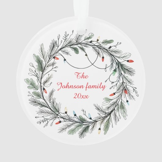 Minimalistischer Weihnachtskranz und Lichter Ornament (Rückseite)