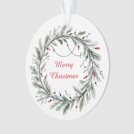 Minimalistischer Weihnachtskranz und Lichter Ornament (Vorderseite)