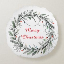 Minimalistischer Weihnachtskranz und Lichter Rundes Kissen