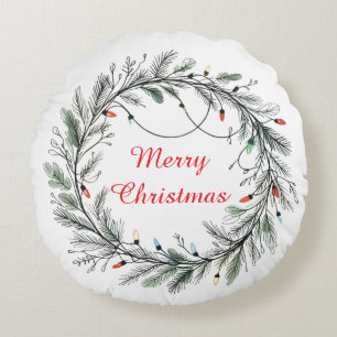 Minimalistischer Weihnachtskranz und Lichter Rundes Kissen