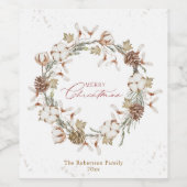 Minimalistischer Weihnachtskranz Weinetikett (Einzelnes Label)