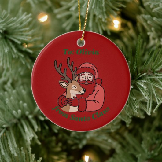 Minimalistischer Weihnachtsmann & Hirsche Linie We Keramik Ornament (Baum)