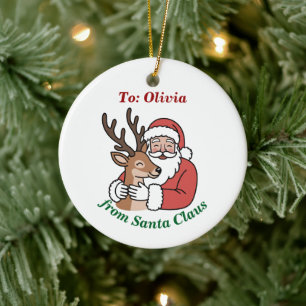 Minimalistischer Weihnachtsmann & Hirsche Linie We Keramik Ornament