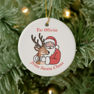 Minimalistischer Weihnachtsmann & Hirsche Linie We Keramik Ornament