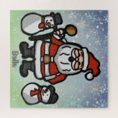 Minimalistischer Weihnachtsmann und Pinguine im Sc Puzzle (Horizontal)