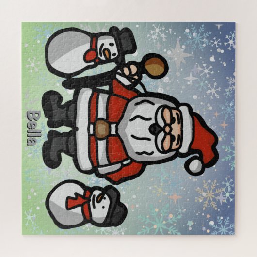 Minimalistischer Weihnachtsmann und Pinguine im Sc Puzzle (Horizontal)