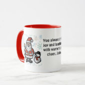 Minimalistischer Weihnachtsmann und Pinguine im Sc Tasse (Vorderseite Links)