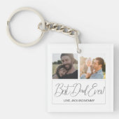 Minimalistischer weißer 2-Foto bester Vater je Schlüsselanhänger (Vorderseite)