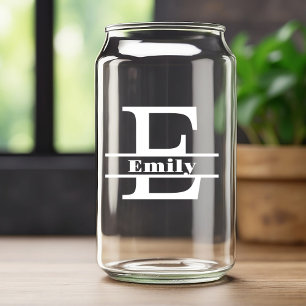 Minimalistischer weißer Buchstabe E Monogramm und  Dosenglas