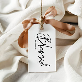 Minimalistischer weißer "gesegneter" Erntedank Geschenkanhänger