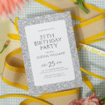 Minimalistischer Weißer Glitzer Happy Birthday Einladung<br><div class="desc">Herzlich willkommen zum 25. Geburtstag mit weißem Glitzer-Texturhintergrund mit anpassbarem Text in Grau. Die Einladung zum Geburtstag kann für jeden Geburtstag genutzt werden.</div>