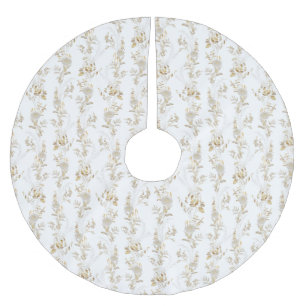 Minimalistischer weißer goldener Blumenbaumrock Polyester Weihnachtsbaumdecke