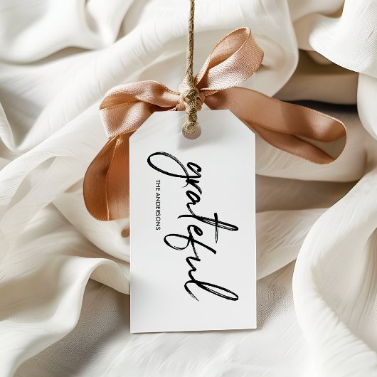 Minimalistischer weißer "Grateam"-Erntedank Geschenkanhänger