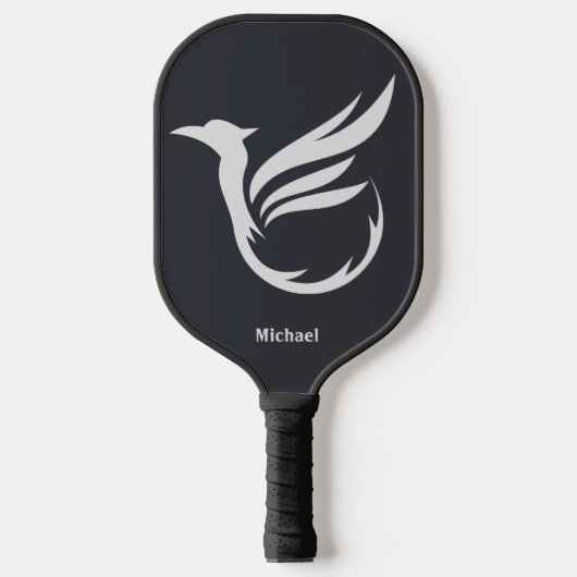 Minimalistischer weißer Hawk auf Schwarz-Modern-Mo Pickleball Schläger (Vorderseite)