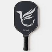 Minimalistischer weißer Hawk auf Schwarz-Modern-Mo Pickleball Schläger (Rückseite)