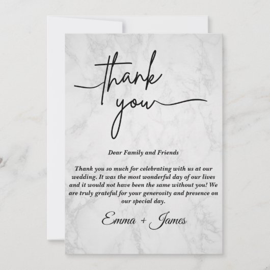 Minimalistischer weißer Marmor Danke Karte (Vorderseite)