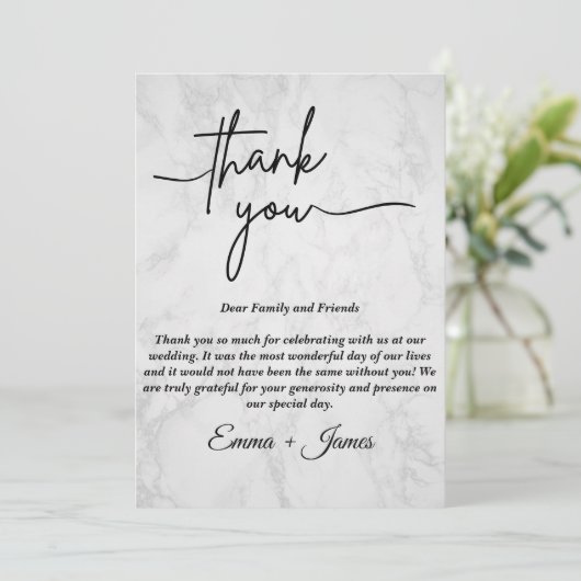 Minimalistischer weißer Marmor Danke Karte (Stehend Vorderseite)