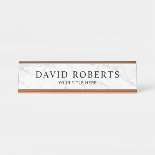 Minimalistischer weißer Marmor Schreibtischnamensplakette (Vorderseite )