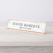 Minimalistischer weißer Marmor Schreibtischnamensplakette (Vorderseite )