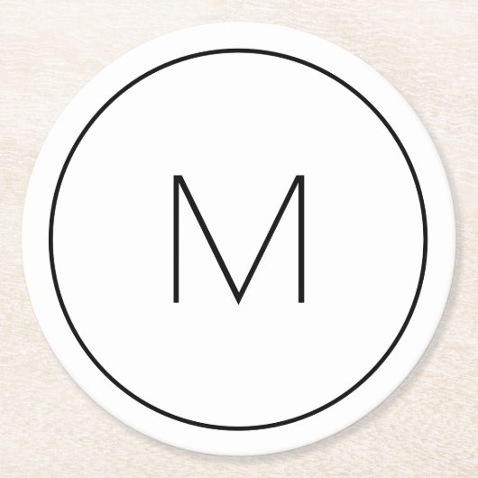 Minimalistischer weißer Monogramm-Einfach-Letter Runder Pappuntersetzer (Vorderseite)