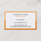 Minimalistischer weißer, orange gelber Rahmen Visitenkarte (Rückseite)