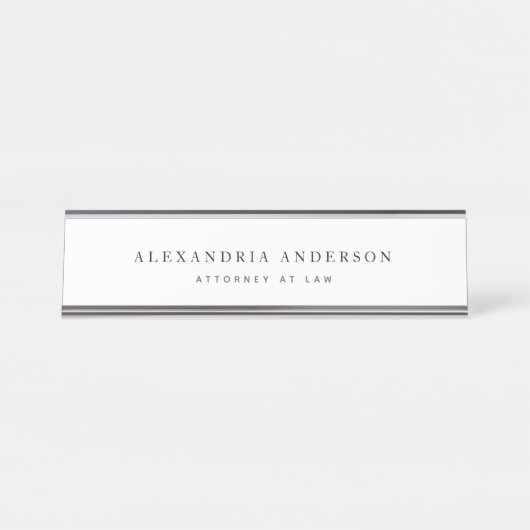 Minimalistischer weißer Rechtsanwalt Beruflich Schreibtischnamensplakette (Vorderseite )