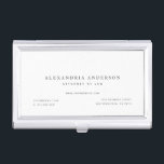 Minimalistischer weißer Rechtsanwalt Beruflich Visitenkarten Dose<br><div class="desc">Dieses einfache und minimalistische Visitenkartengehäuse mit Ihrem Namen und Ihrem Titel in schwarz auf weißem Hintergrund. Personalisieren Sie es für Ihre Bedürfnisse. Ideal für Führungskräfte,  Buchhalter,  Anwälte,  Anwälte,  Finanzanalysten,  Berater,  Grafiker,  Autoren,  Innenarchitekten und alle Geschäftsleute. In meinem Geschäft finden Sie passende Produkte.</div>