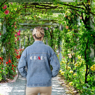 Minimalistischer weißer roter Abschlussname Jeansjacke