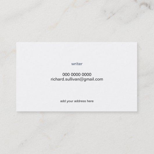Minimalistischer weißer Schriftsteller (Zollberuf) Visitenkarte (Rückseite)