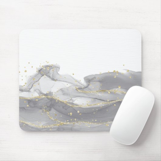 Minimalistischer weißer und goldener Marmor Mousepad (Mit Mouse)