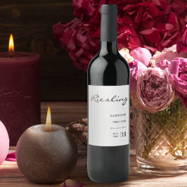 Minimalistischer weißer und schwarzer Schriftart H Weinetikett