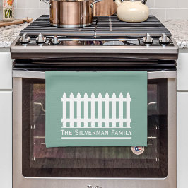 Minimalistischer Weißzaun bei der grünen Familie Geschirrtuch