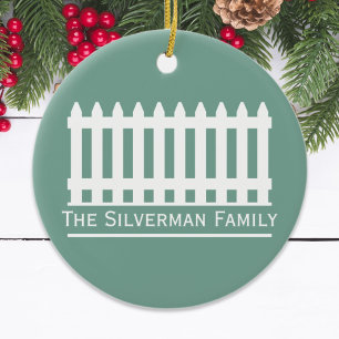 Minimalistischer Weißzaun für grüne Personalisieru Keramik Ornament