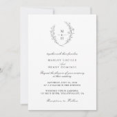 Minimalistischer Wildblumen-Kranz Boho-Monogramm-H Einladung (Vorderseite)