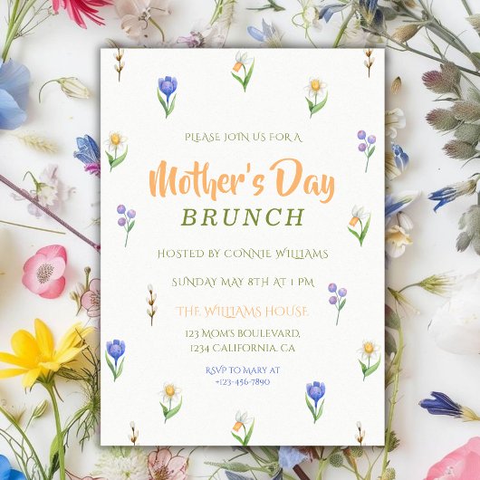 Minimalistischer Wildblumen-Muttertagsbrunch Einladung