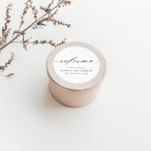 Minimalistischer Willkommens-Hochzeitsaufkleber & Runder Aufkleber