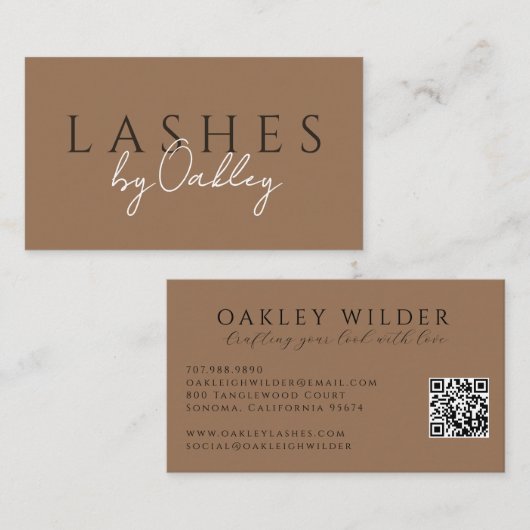 Minimalistischer Wimperntechniker QR-Code Braun Visitenkarte (Vorne/Hinten)