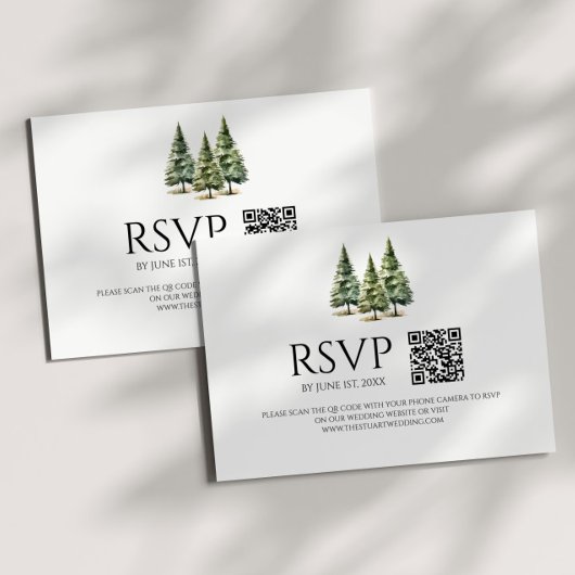Minimalistischer Winter Snowy Pine Trees QR Code H RSVP Karte
