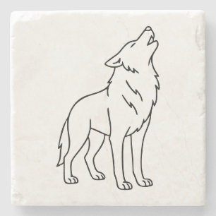 Minimalistischer Wolf-Line-Art – Heulende Wildtier Steinuntersetzer