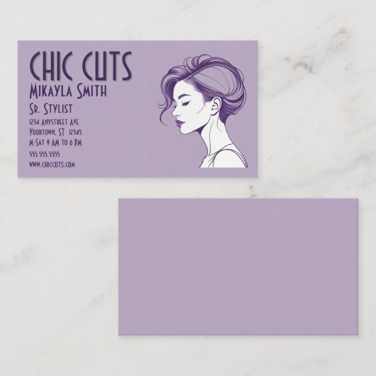 Minimalistischer Zeichn von Haarstil an Frauen Visitenkarte (Vorne/Hinten)