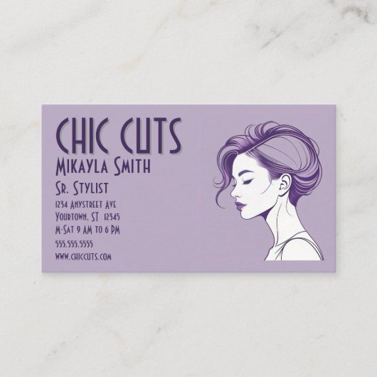 Minimalistischer Zeichn von Haarstil an Frauen Visitenkarte (Vorderseite)