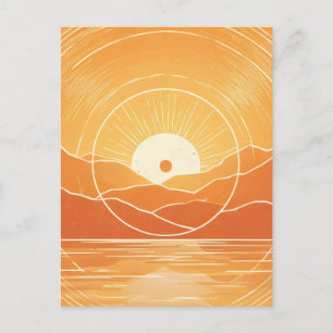 Minimalistischer Zen-Berg-Ozean-Retro-Sonnenunterg Ankündigungspostkarte
