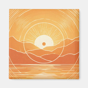 Minimalistischer Zen-Berg-Ozean-Retro-Sonnenunterg Magnet