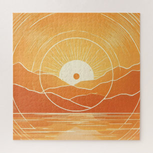 Minimalistischer Zen-Berg-Ozean-Retro-Sonnenunterg Puzzle