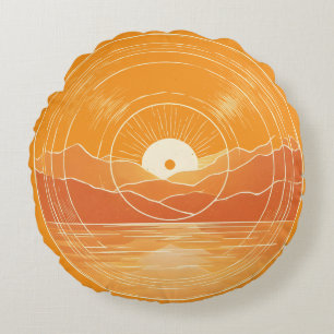 Minimalistischer Zen-Berg-Ozean-Retro-Sonnenunterg Rundes Kissen