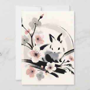 Minimalistischer Zen-Tinten-Hase Kirschblüten Ankündigung