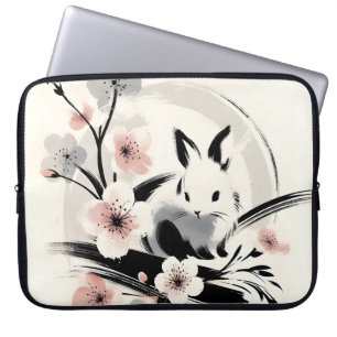 Minimalistischer Zen-Tinten-Hase Kirschblüten Laptopschutzhülle